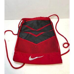 Nike drawstring backpack sack bag 18" x 12" zipper pocket gym black red
